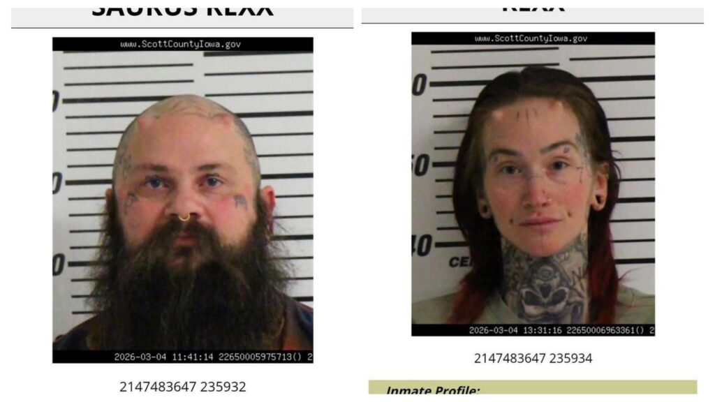 Laughters as couple, Chadillac Saurus Rexx, with wife, Manda, got arrested jn Davenport